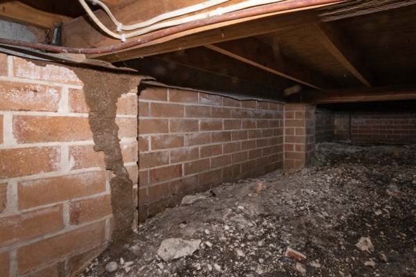 a basement, looking likely to harbor termites