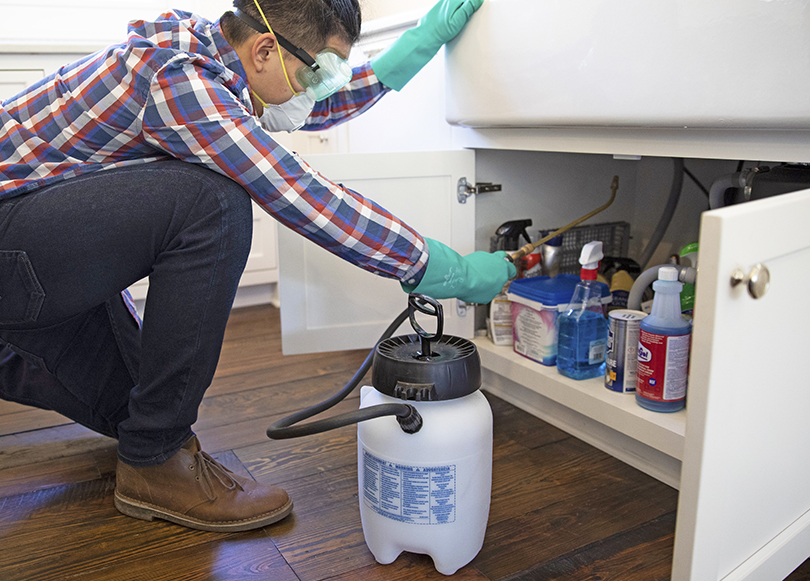 Image of spraying beneath the sink