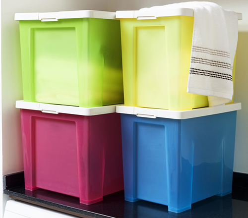 Image of closed storage bins storing laundry