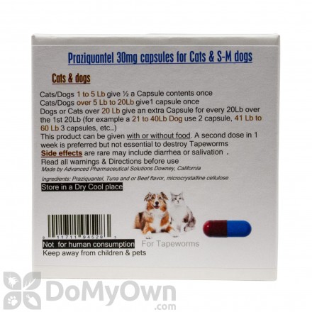 Tapeworm Capsules 30 mg Praziquantel for Cats and Dogs