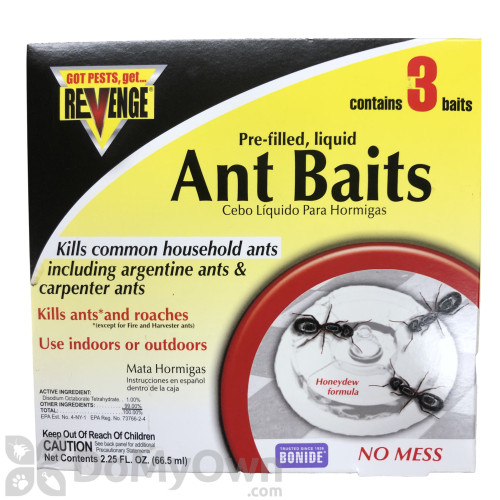REVENGE Pack of 3 Liquid Ant Bait Stations, Ready-to-Use Indoors &  Outdoors, Kills Ants & Roaches, No Mess Trap