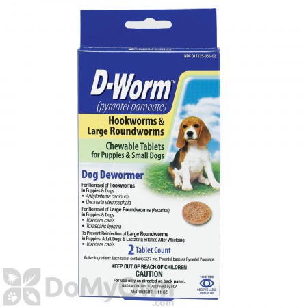 D-Worm Dog Dewormer Hookworms & Large Roundworms Chewable Tablets