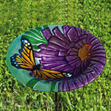 Evergreen Enterprises Monarch Floral Glass Stake Bird Bath (2GB131)
