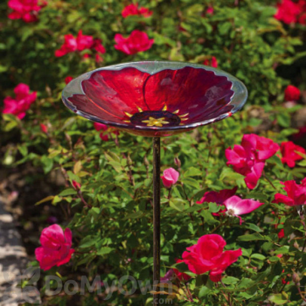 Evergreen Enterprises Ruby Pansy Glass Bird Bath with Stake (2GM