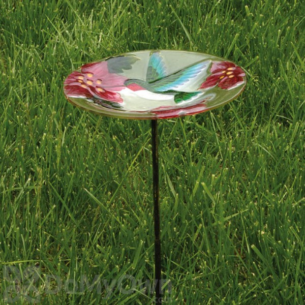 Evergreen Enterprises Hummingbird Glass Bird Bath with Stake (2G