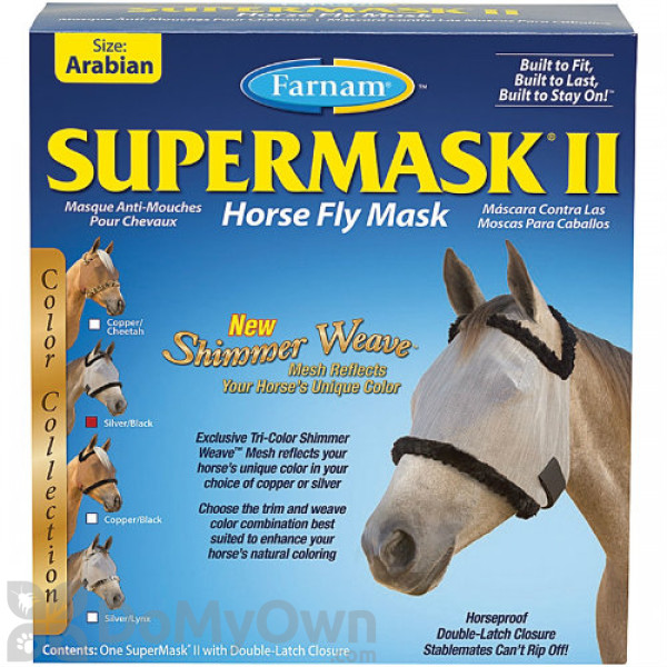 Farnam SuperMask II Horse Fly Mask Shimmer Weave - Silver/Black 