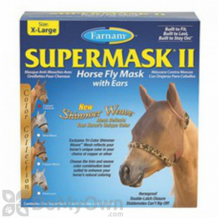 Farnam SuperMask II Horse Fly Mask Shimmer Weave with Ears - Copper/Cheetah (X-Large)