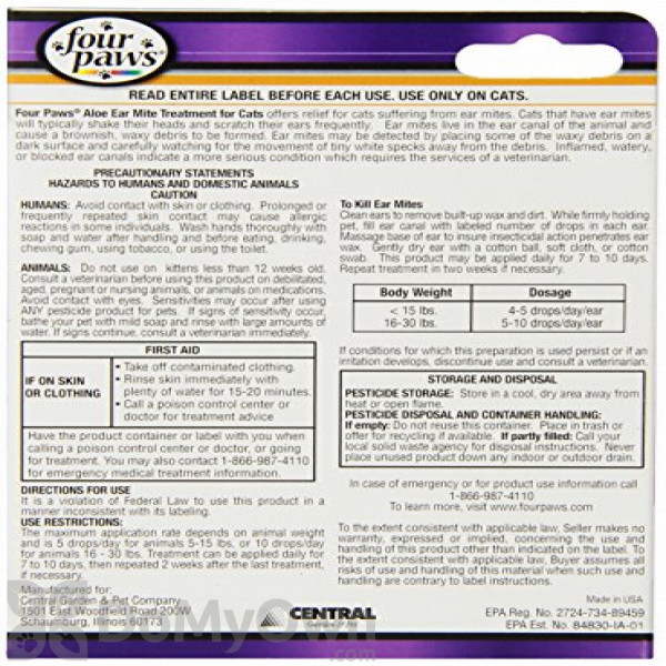 Four Paws Aloe Earmite Treatment For Cats