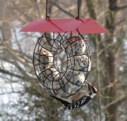 Songbird Essentials Red Roof Round Wire Circle Suet Ball Bird Feeder (SE908)