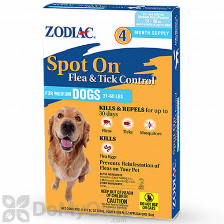 Zodiac Spot On Flea and Tick Control for Medium Dogs (31-60 lbs.) - 4 Pack