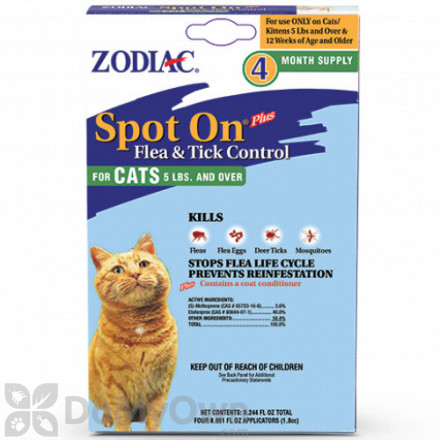 Zodiac Spot On Plus Flea and Tick Control for Cats (Over 5 lbs.) - 4 Pack