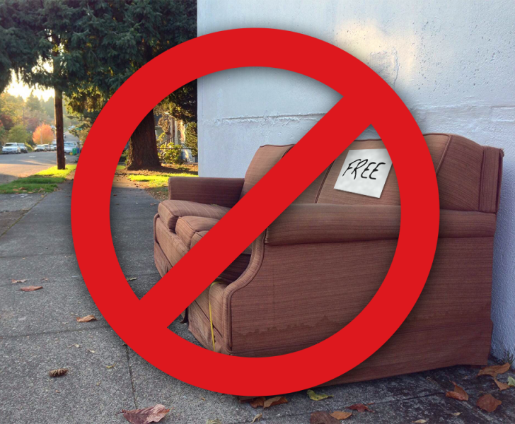 A graphic showing not to use discarded furniture