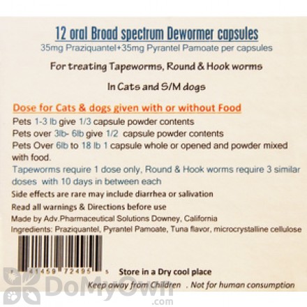 Oral Broad Spectrum Dewormer for Cats and Small Dogs 12 Count